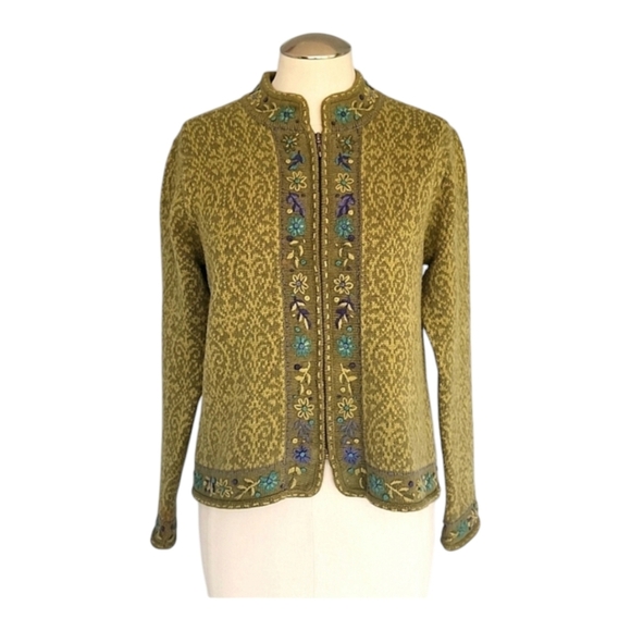 Nomadic Traders Embroidered Knit Cardigan Jacket Women’s Small Boho Folk Style - Picture 1 of 10